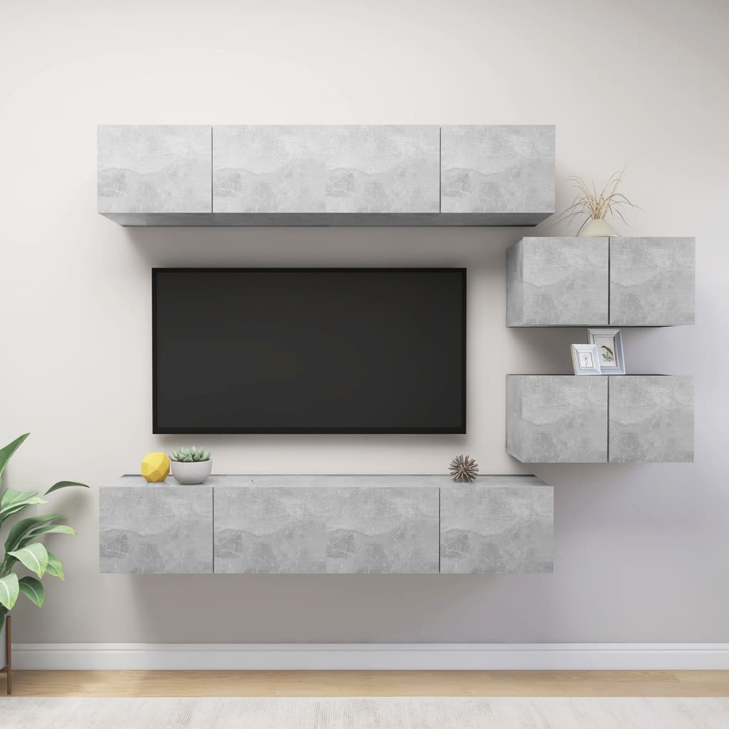 6 Piece TV Cabinet Set Concrete Grey Engineered Wood - Brittle & Co