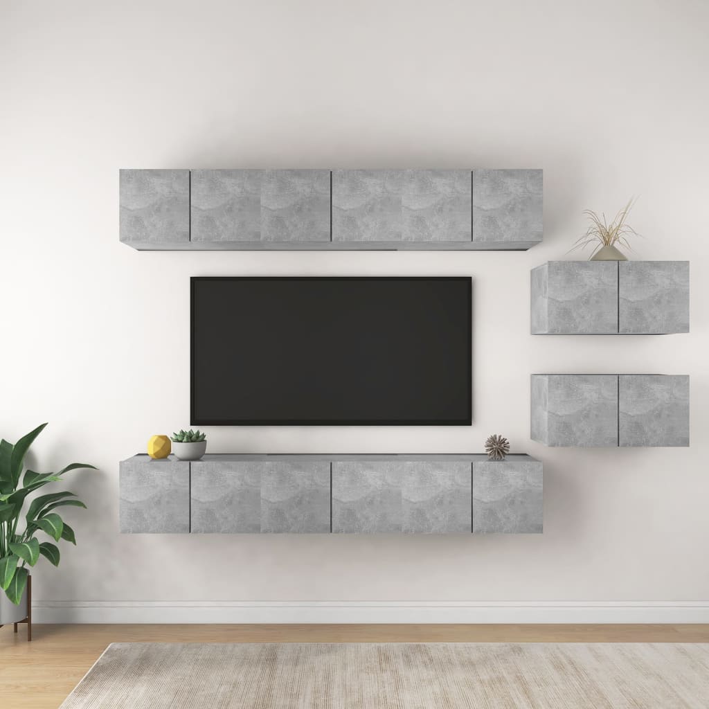TV Cabinets 8 pcs Concrete Grey Engineered Wood - Merkel Designers