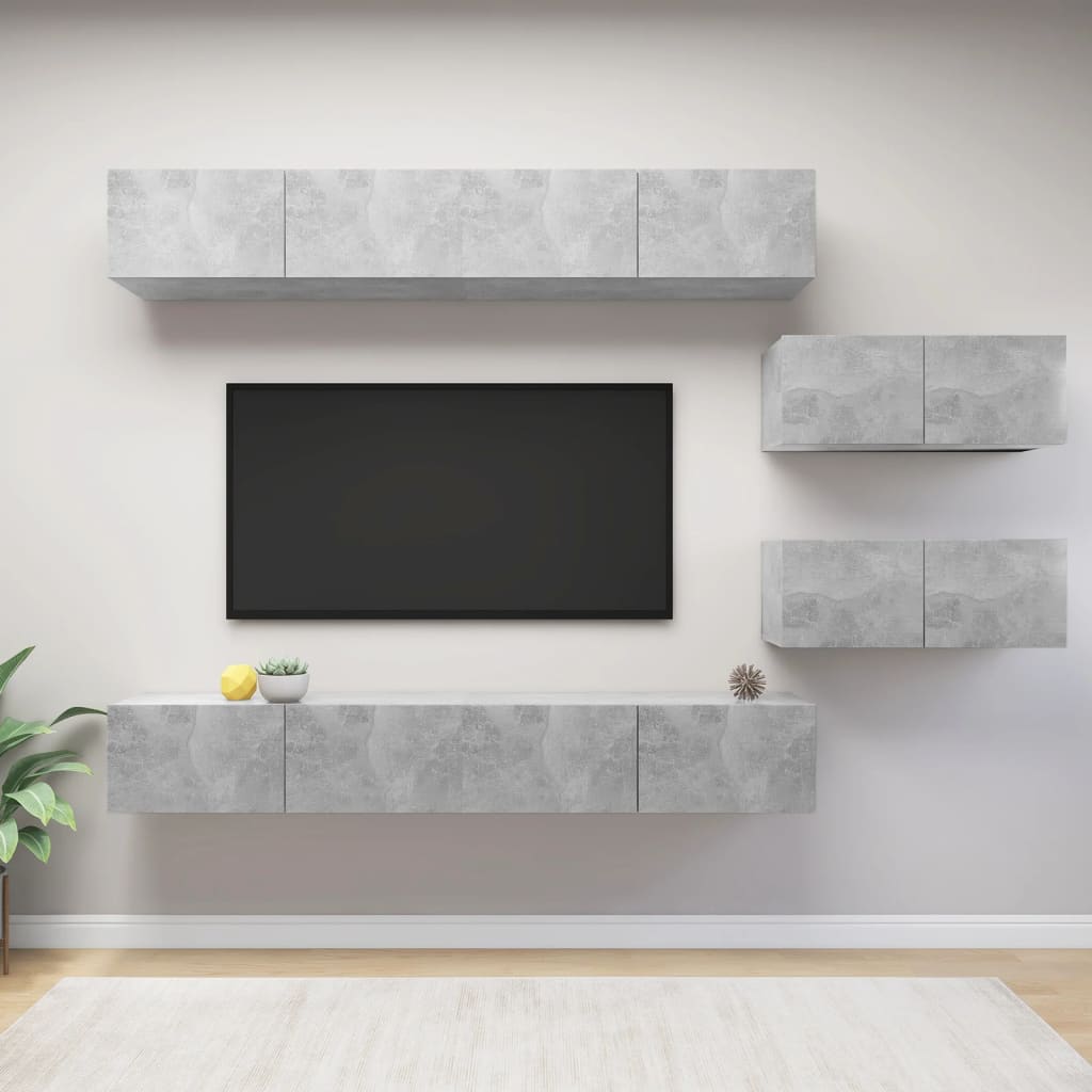 6 Piece TV Cabinet Set Concrete Grey Engineered Wood - Style and Chic