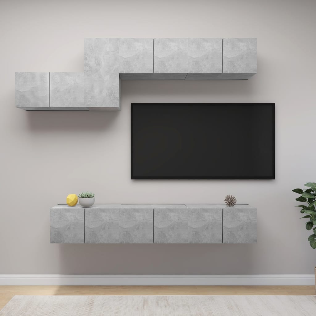 7 Piece TV Cabinet Set Concrete Grey Engineered Wood - Direct Imports