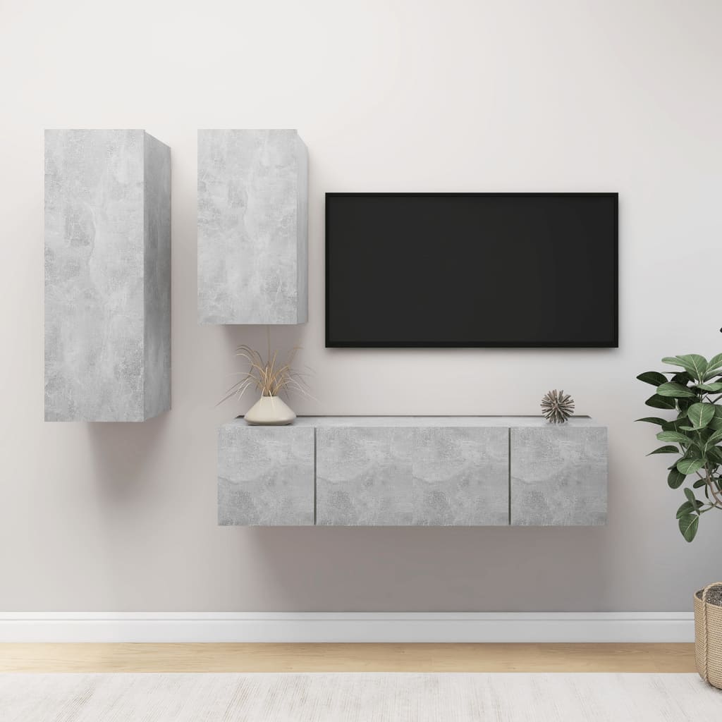 4 Piece TV Cabinet Set Concrete Grey Engineered Wood - Discount Dealers