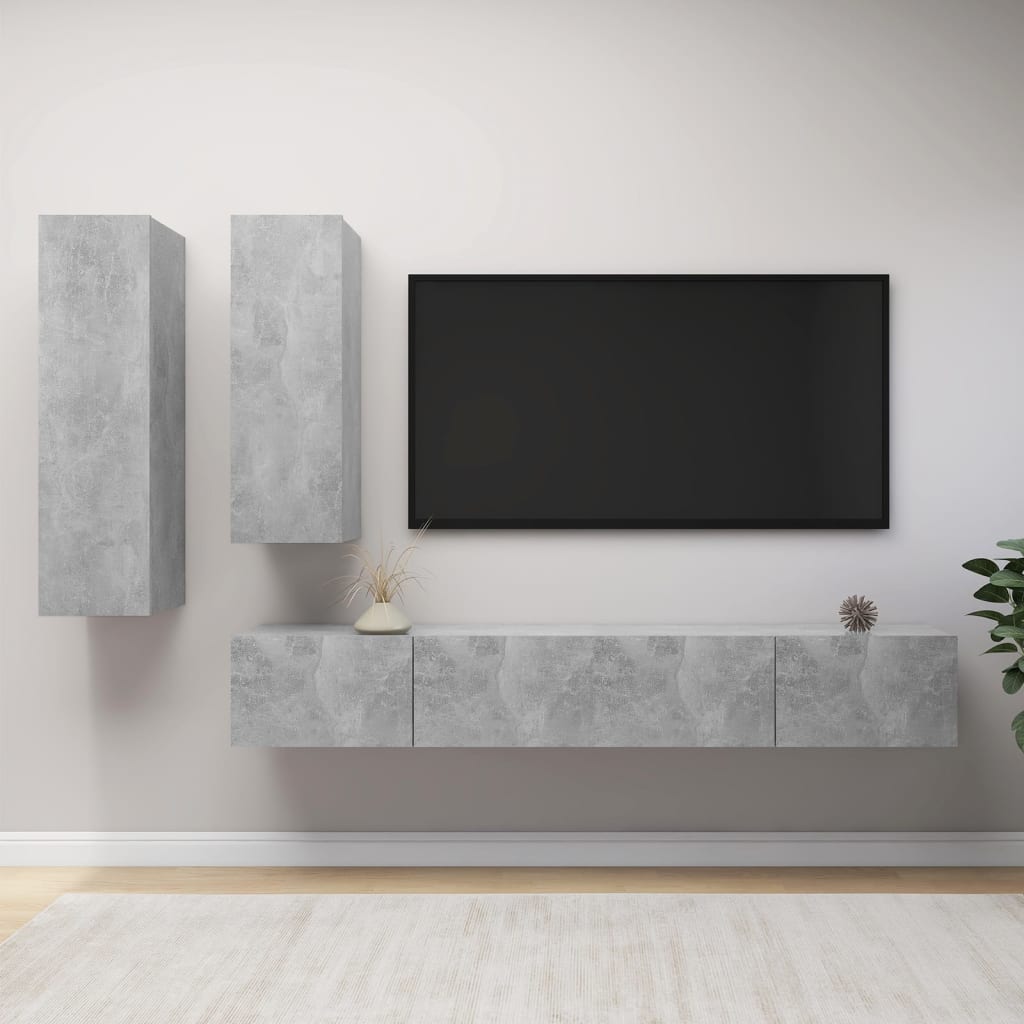 4 Piece TV Cabinet Set Concrete Grey Engineered Wood - Merkel Designers