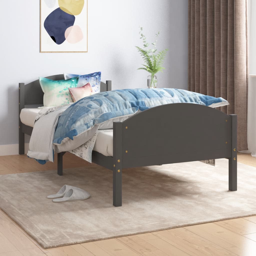 Bed Frame Dark Grey Solid Pine Wood 100x200 cm - Brittle & Co