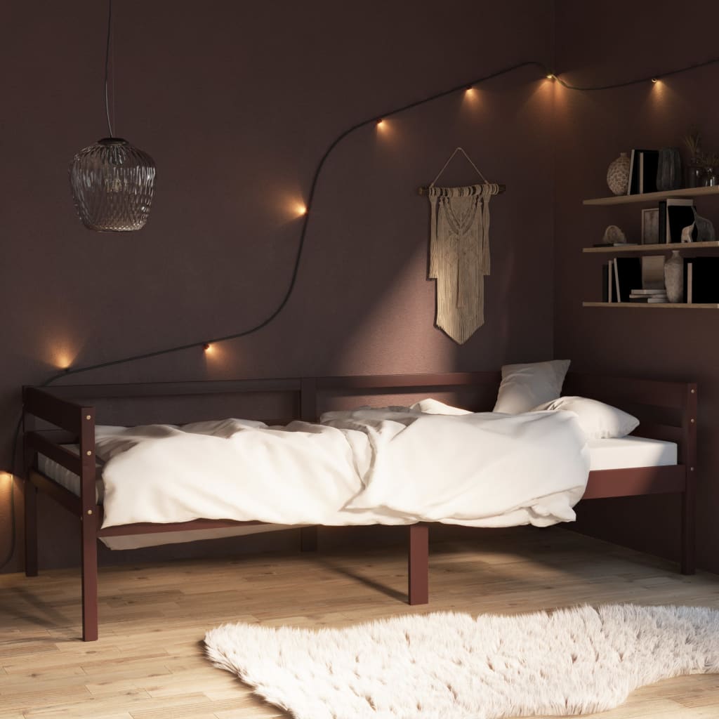 Bed Frame Dark Brown Solid Pinewood 90x200 cm - Discount Dealers