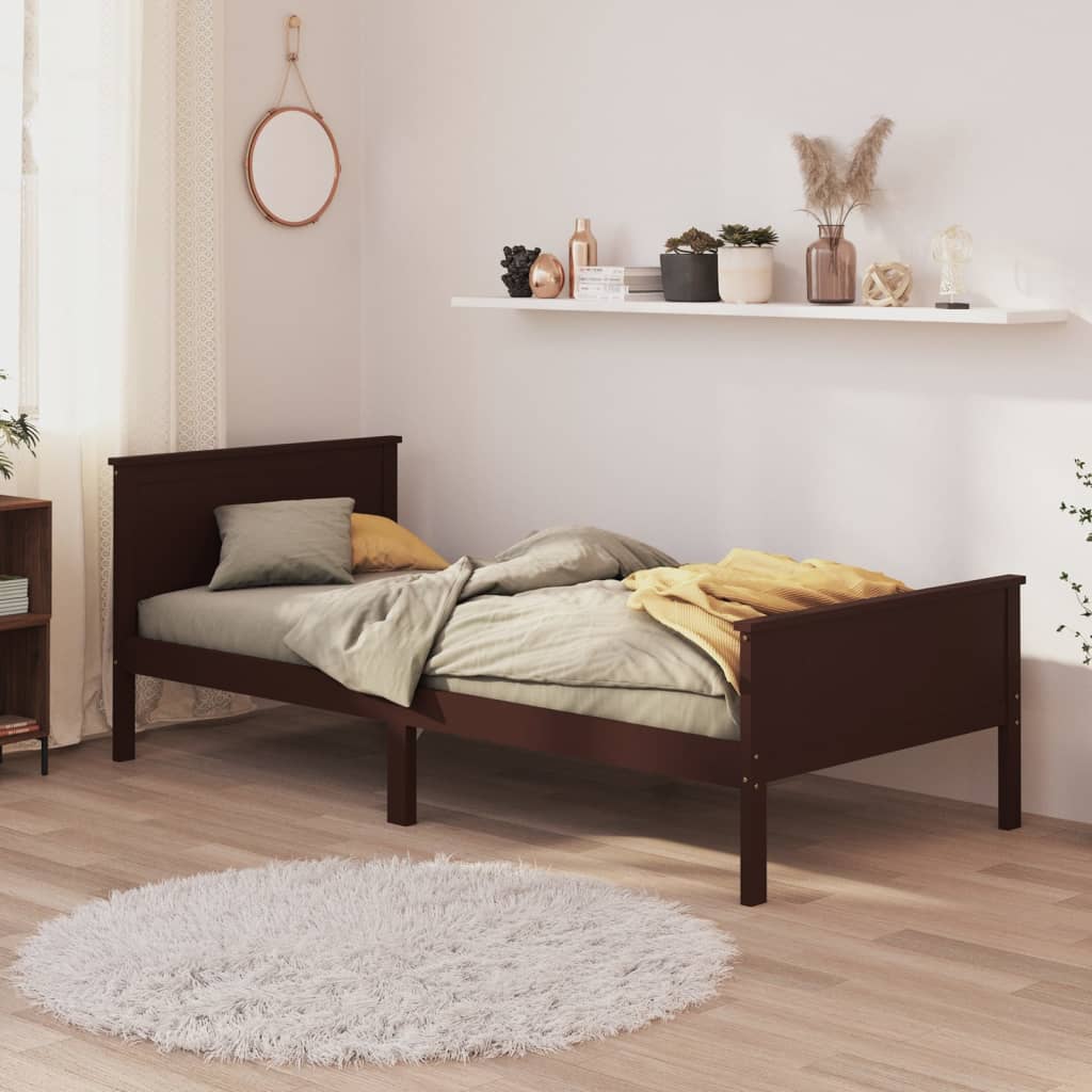 Bed Frame Dark Brown Solid Wood Pine 100x200 cm - Decor Base