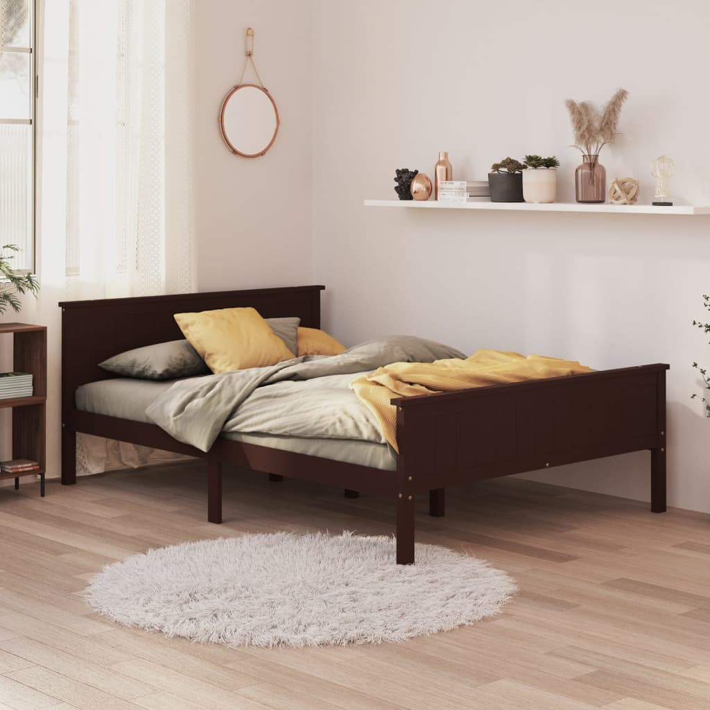 Bed Frame Dark Brown Solid Wood Pine 160x200 cm - All Things Good