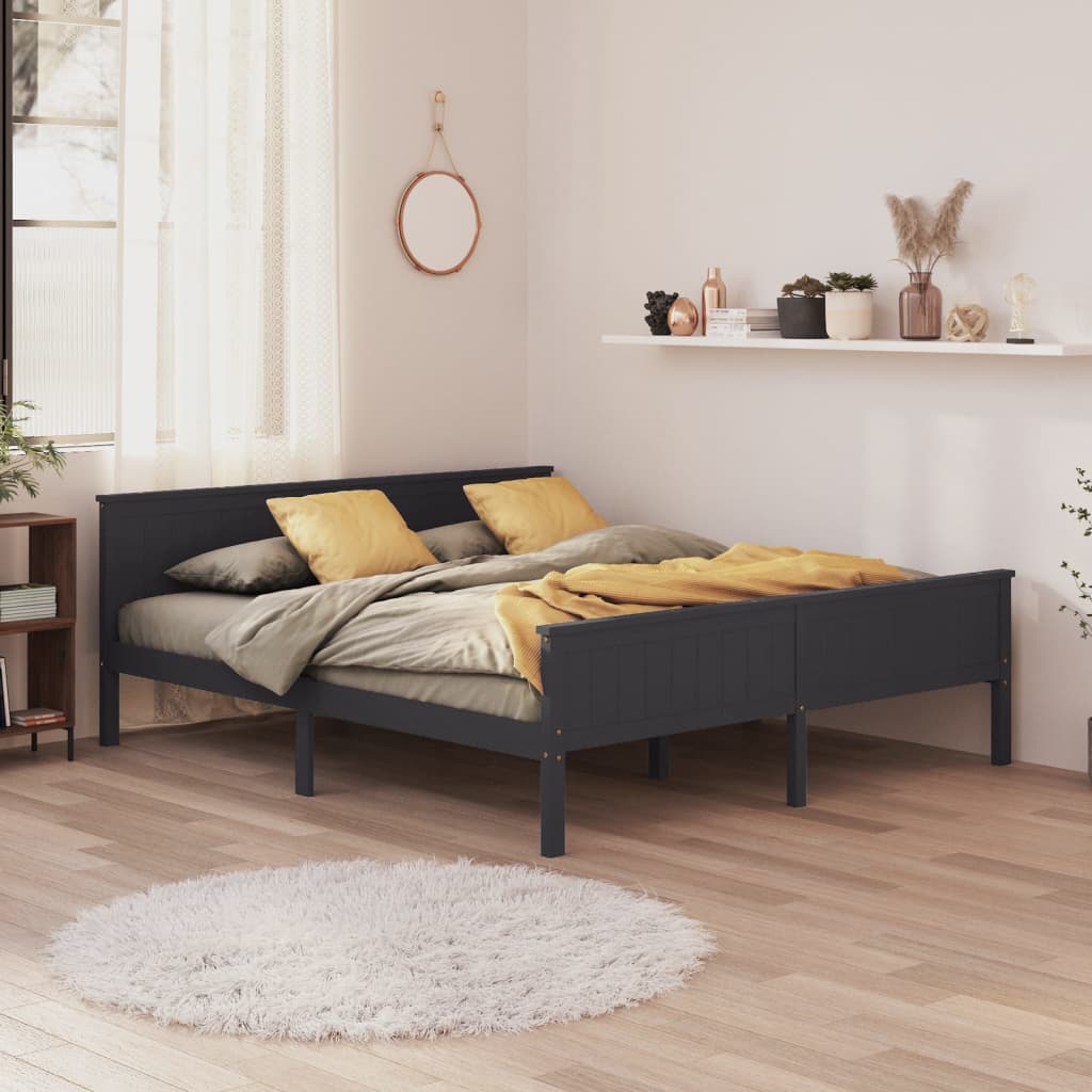 Bed Frame Grey Solid Wood Pine 200x200 cm - Discount Dealers