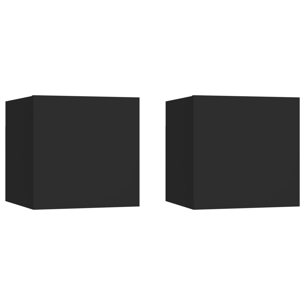 Bedside Table - WELLAND 2 Piece Nightstand Black 30.5cm - Merlin Deals