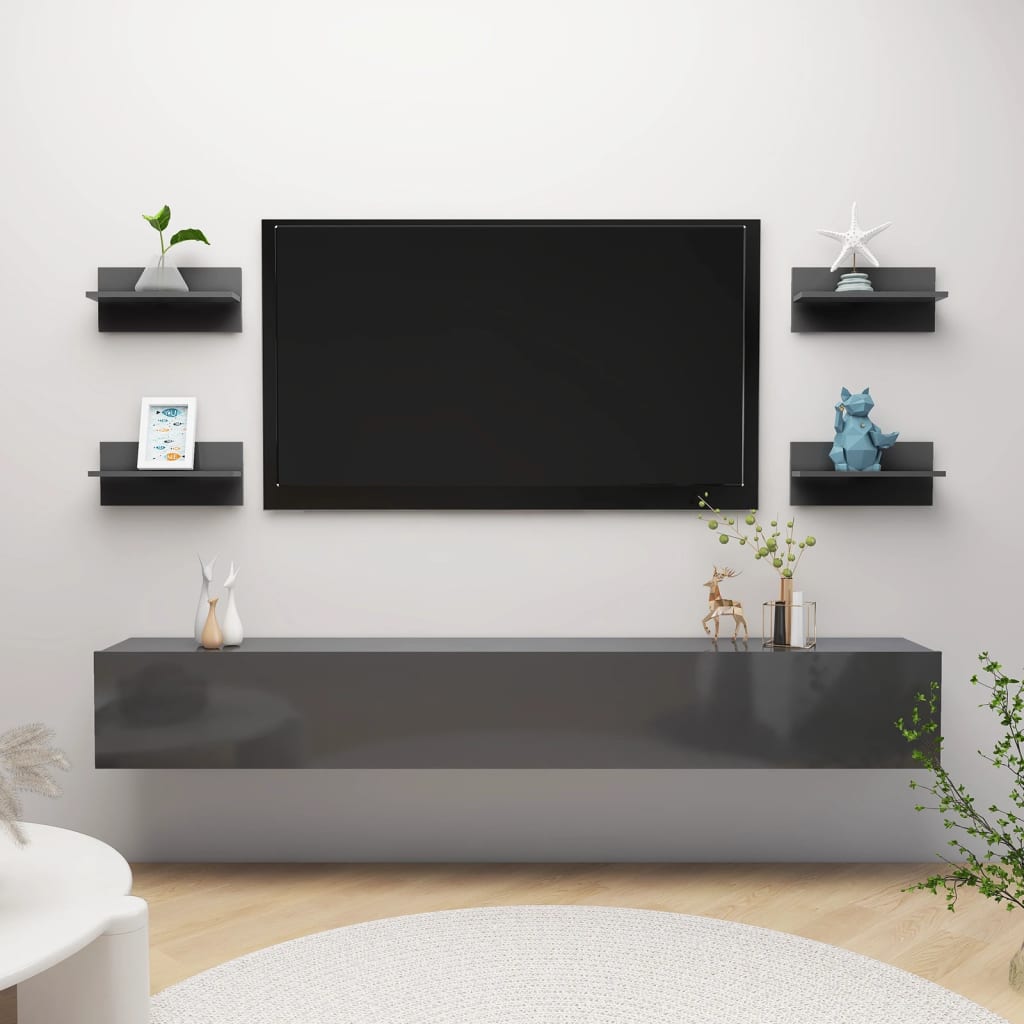 Wall Shelves 4 pcs High Gloss Grey 40x11.5x18 cm - Design Hut