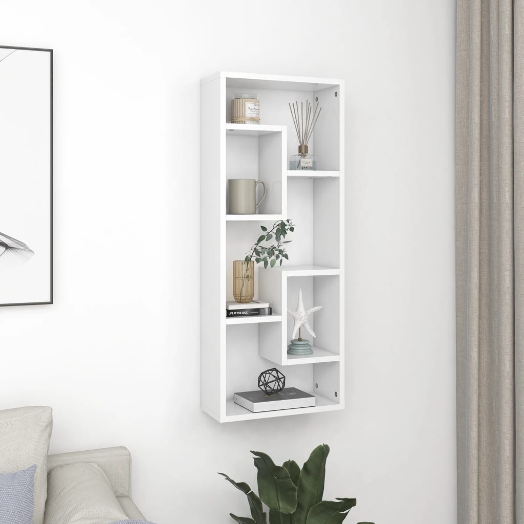 Wall Shelf White 36x16x90 cm Engineered Wood - Merkel Designers