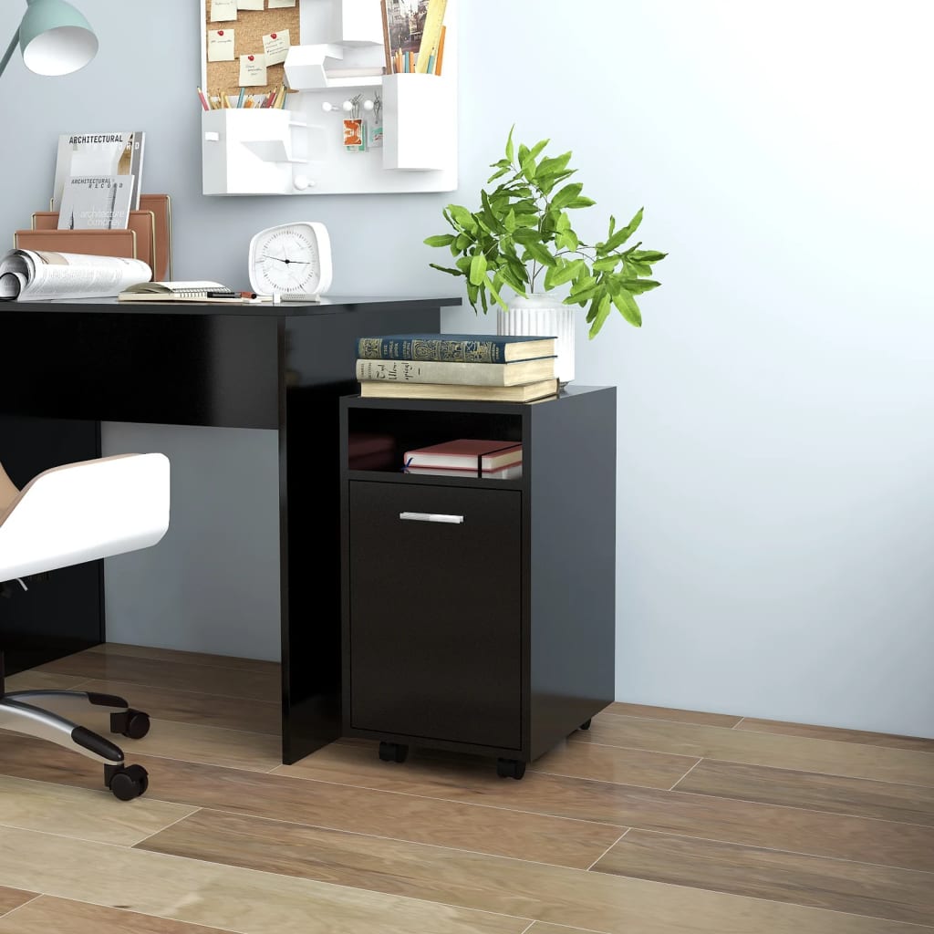 Side Cabinet with Wheels Black 33x38x60 cm Engineered Wood - Design Hut