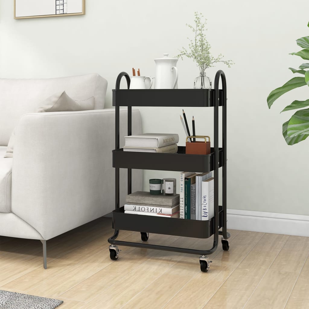 3-Tier Trolley Black 43x34x79 cm Steel - Discount Dealers