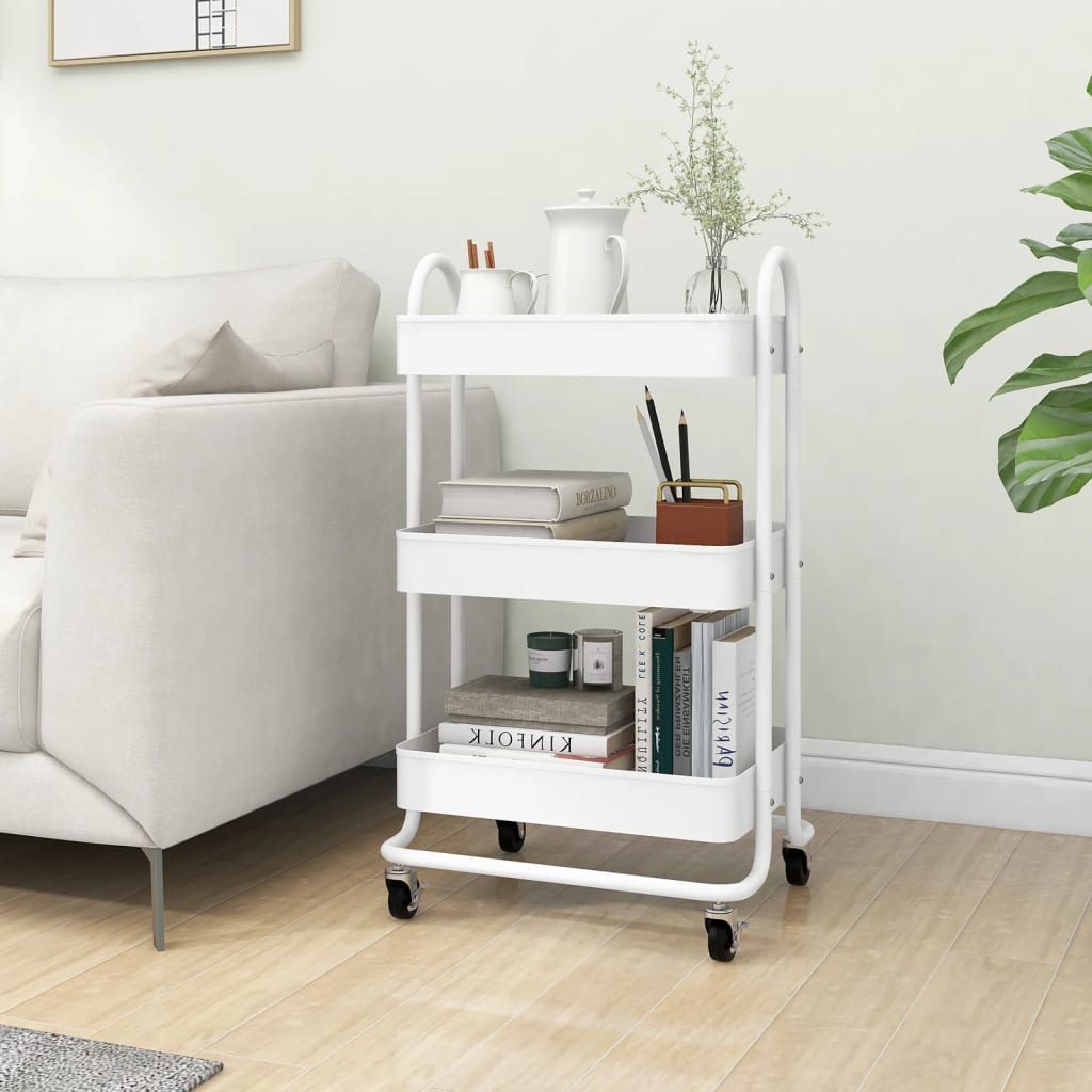 3-Tier Trolley White 43x34x79 cm Steel - R and M Furniture