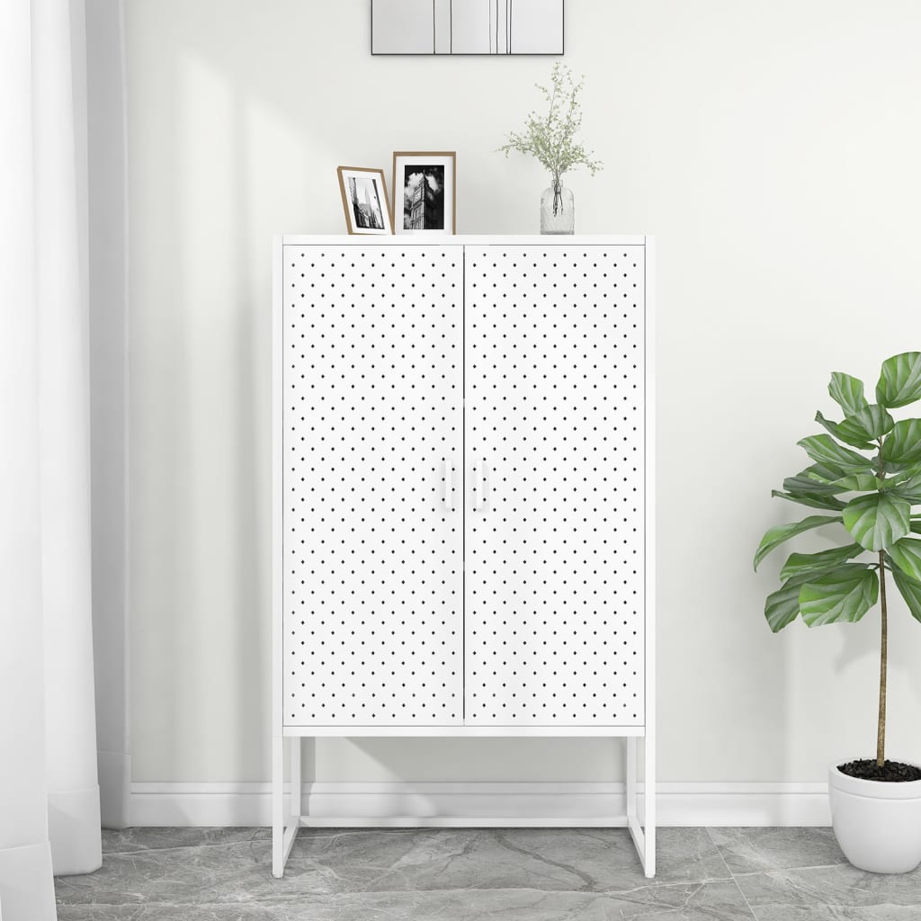 Highboard White 80x35x135 cm Steel - Merlin Deals