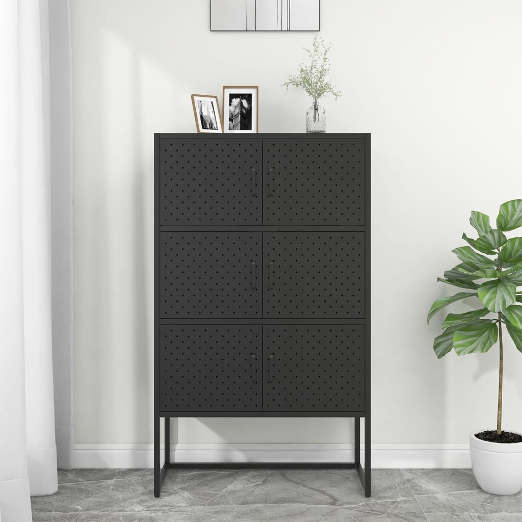 Highboard Black 80x35x135 cm Steel - Merlin Deals