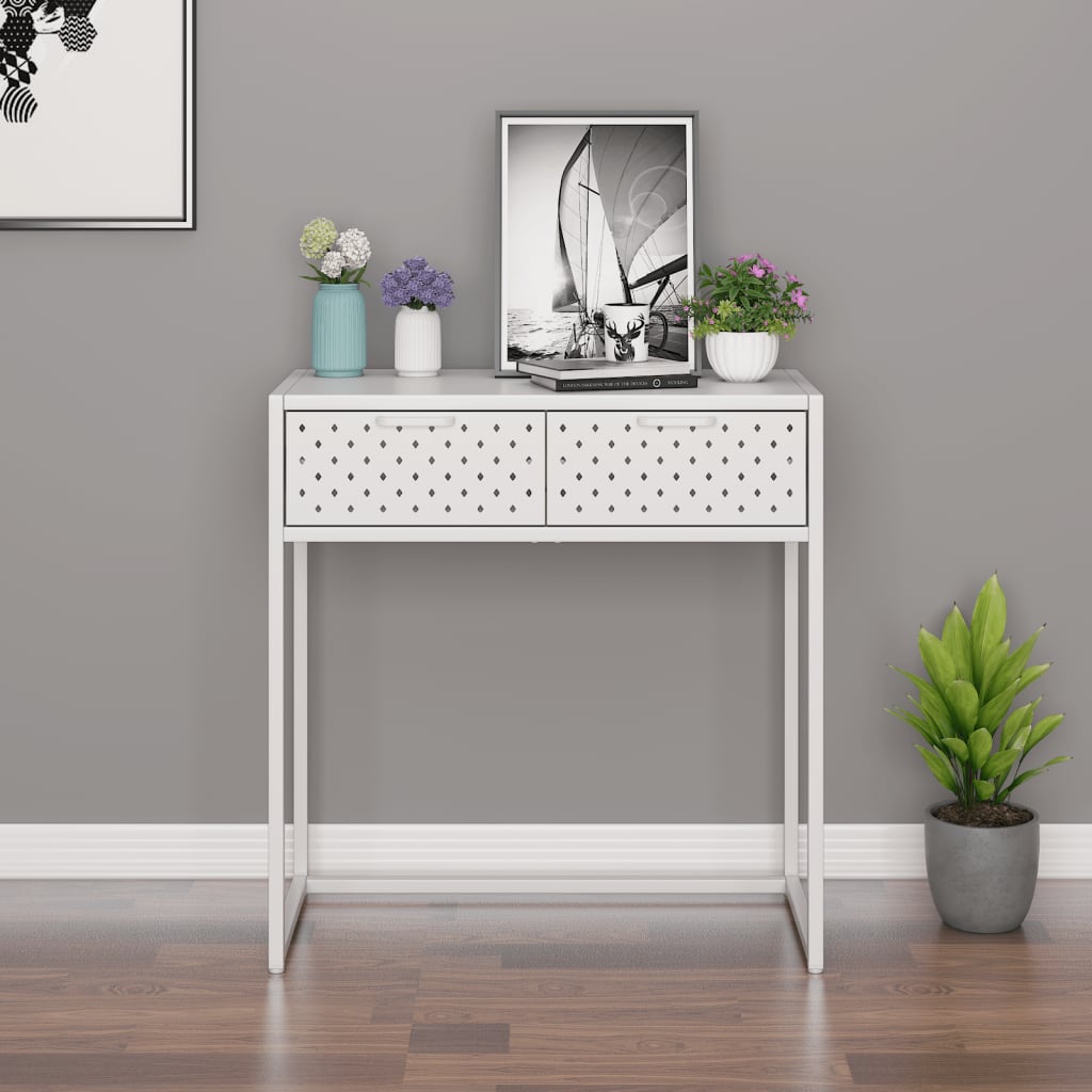 Console Table White 72x35x75 cm Steel - Discount Dealers