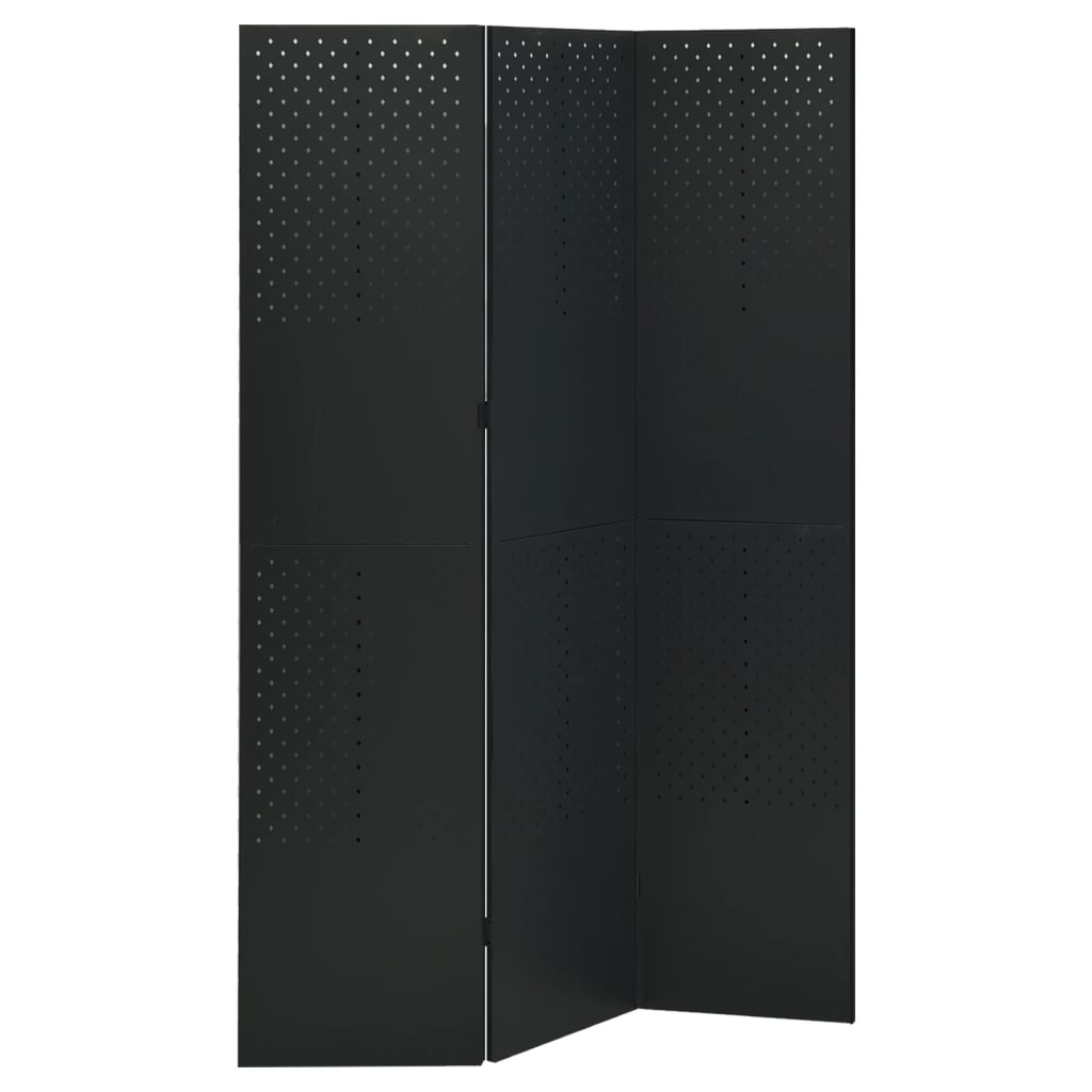 3-Panel Room Divider Black 120x180 cm Steel - The Home Maker