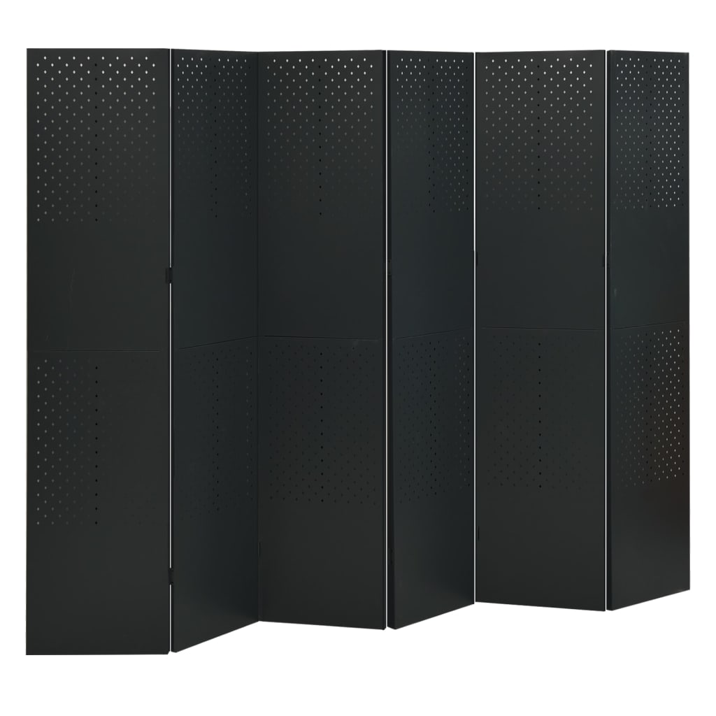 6-Panel Room Divider Black 240x180 cm Steel - Brittle & Co