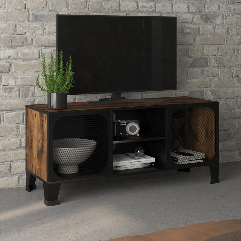 TV Cabinet Rustic Brown 105x36x47 cm Metal and MDF - Millennium Furniture