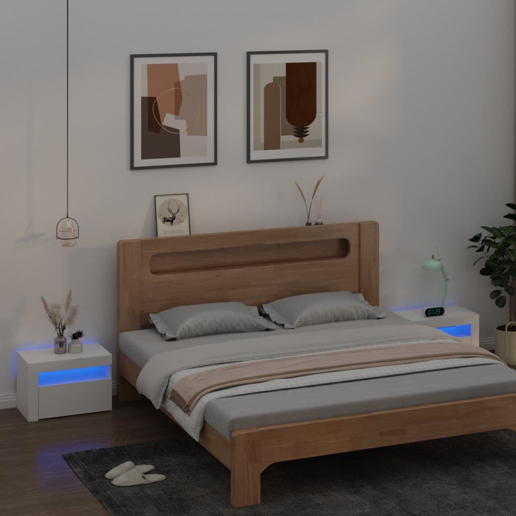 Bedside Table - ATHENS 2 Piece Nightstand White 60cm - Merlin Deals