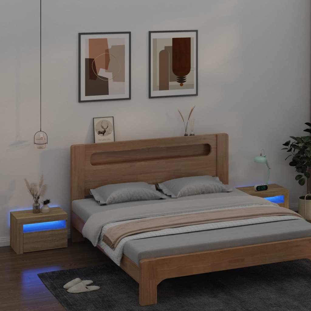 Bedside Table - ATHENS 2 Piece Nightstand Sonoma Oak 60cm - Brittle & Co