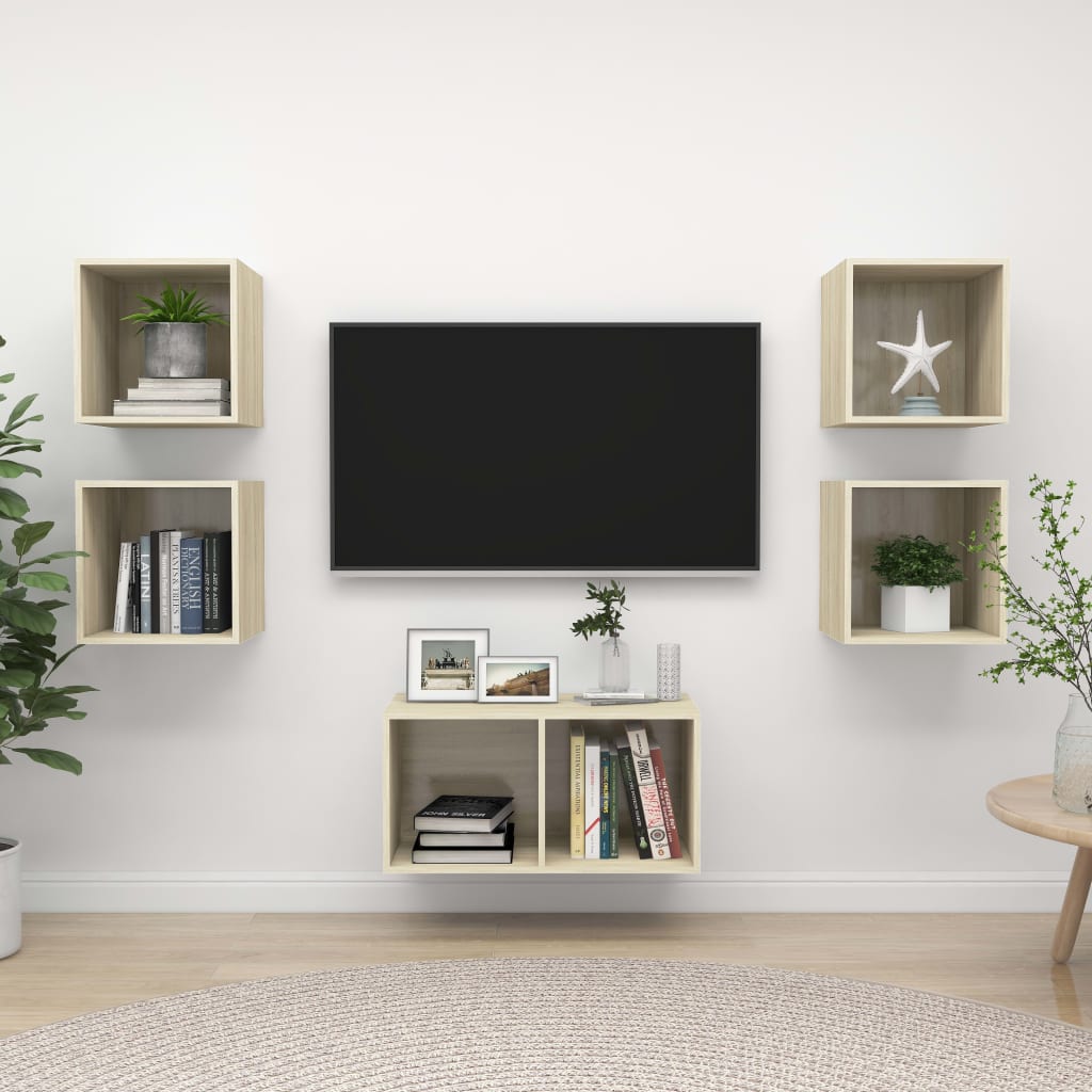 5 Piece TV Cabinet Set Sonoma Oak Engineered Wood - Direct Imports
