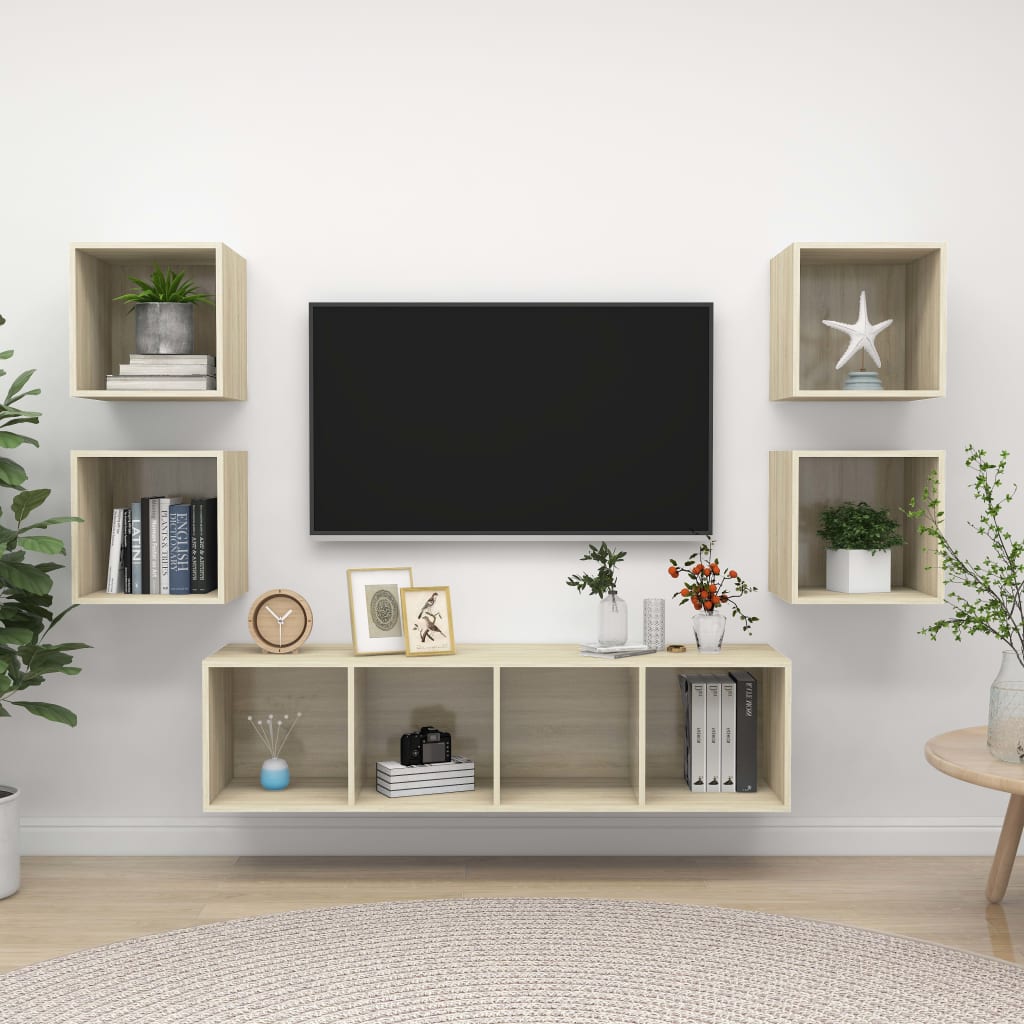 5 Piece TV Cabinet Set Sonoma Oak Engineered Wood - Merkel Designers