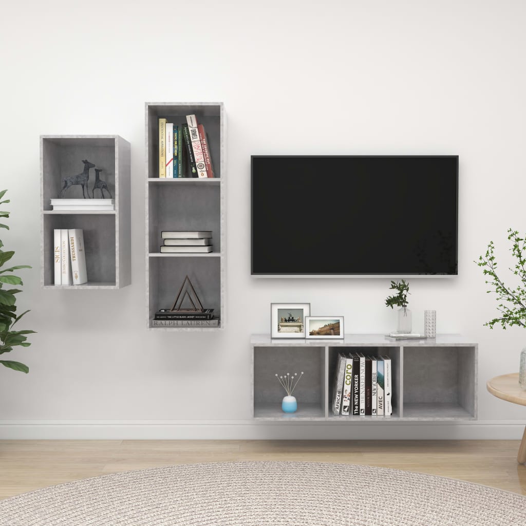 3 Piece TV Cabinet Set Concrete Grey Engineered Wood - Casper Homes