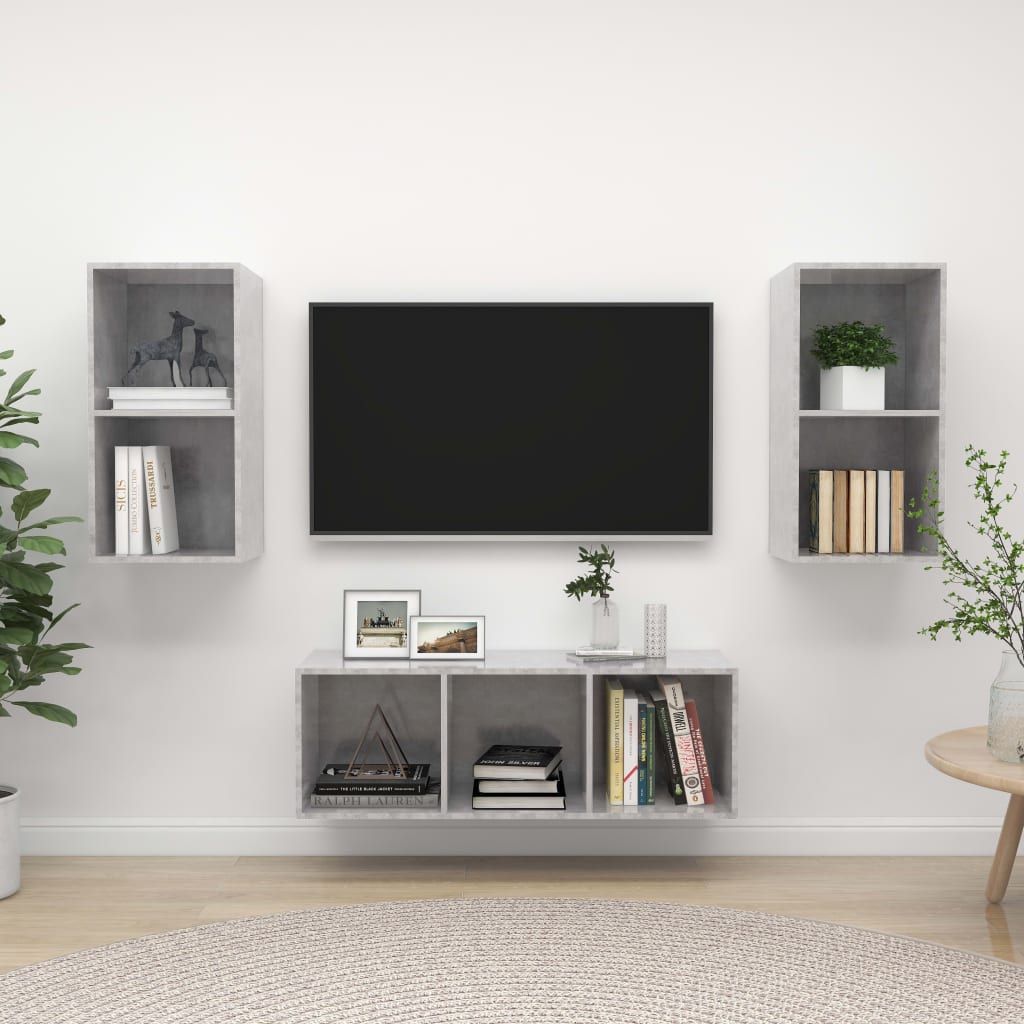 3 Piece TV Cabinet Set Concrete Grey Engineered Wood - Casper Homes
