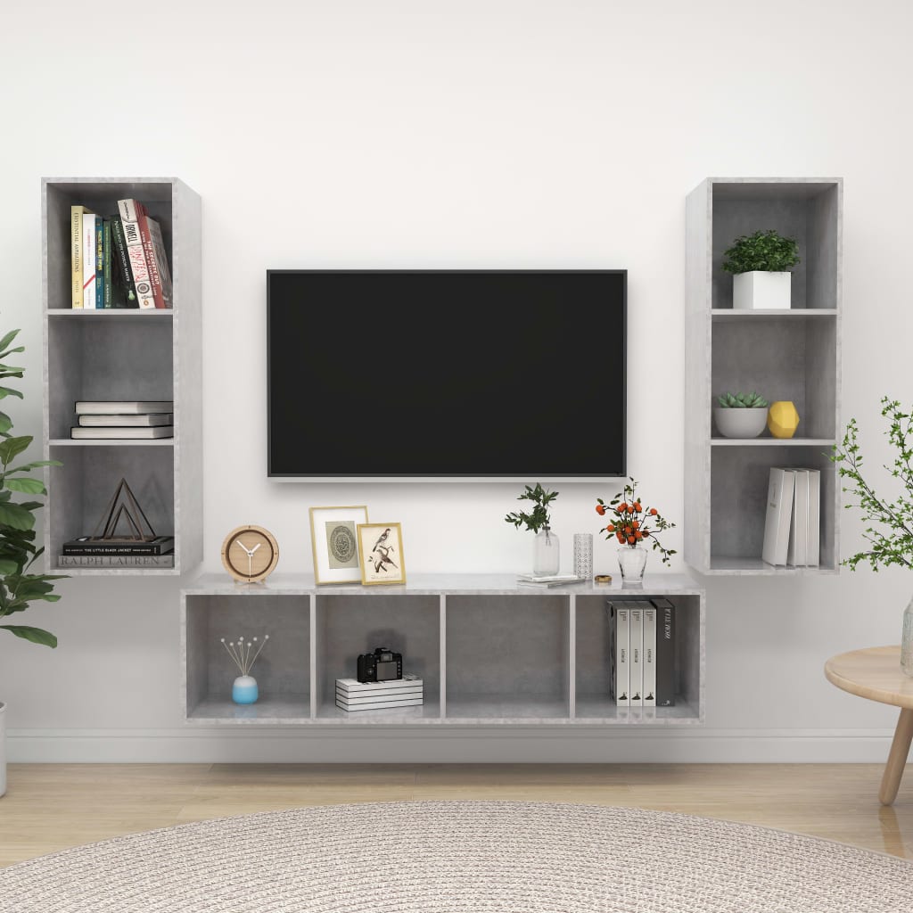 3 Piece TV Cabinet Set Concrete Grey Engineered Wood - Casper Homes