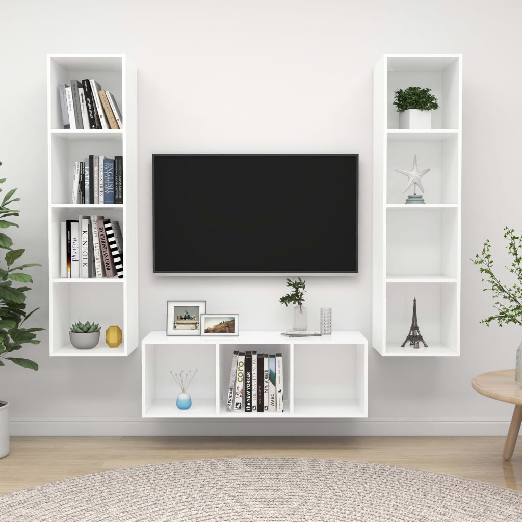 3 Piece TV Cabinet Set White Engineered Wood - Style and Chic