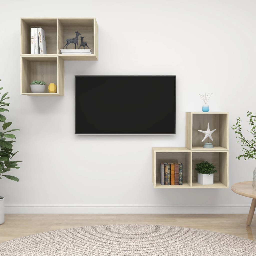 4 Piece TV Cabinet Set Sonoma Oak Engineered Wood - Brittle & Co