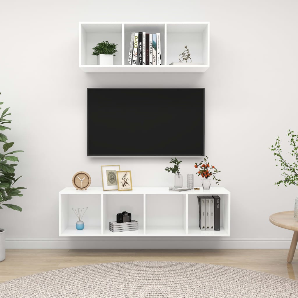 2 Piece TV Cabinet Set White Engineered Wood - Merlin Deals