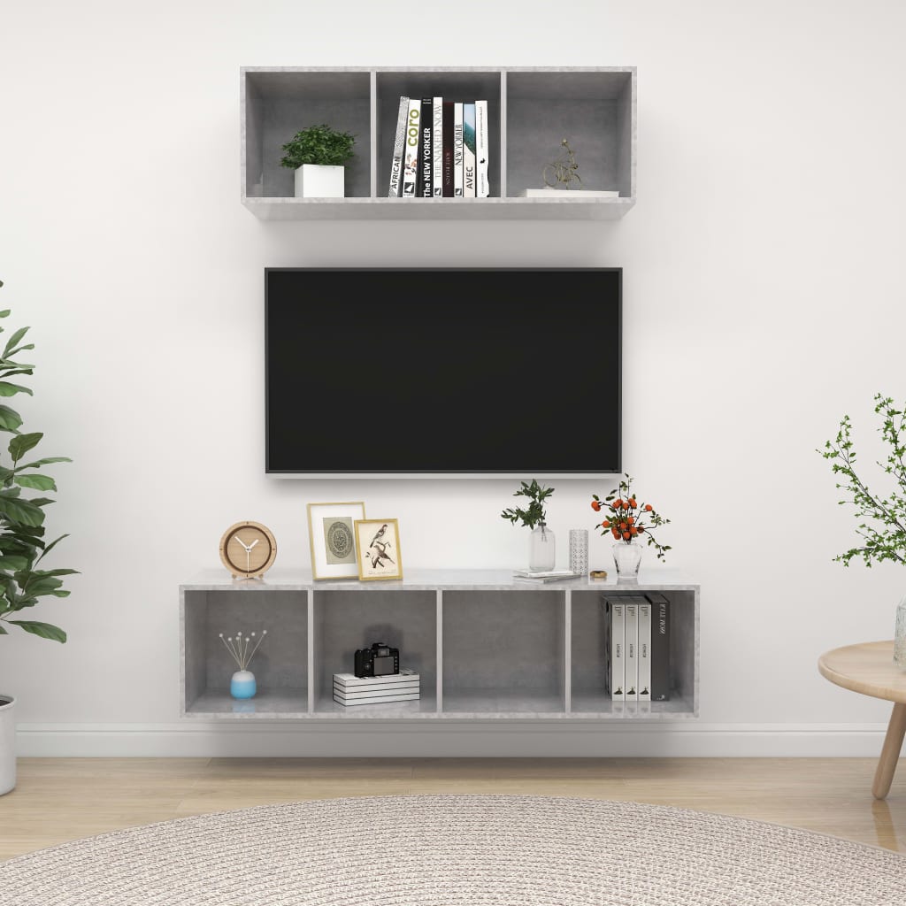 2 Piece TV Cabinet Set Concrete Grey Engineered Wood - Sid & Sam