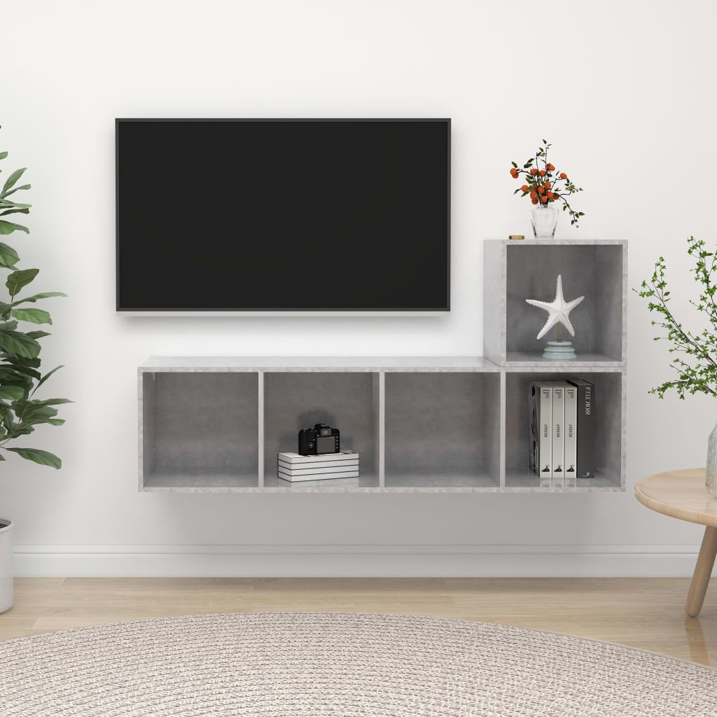 2 Piece TV Cabinet Set Concrete Grey Engineered Wood - Brittle & Co