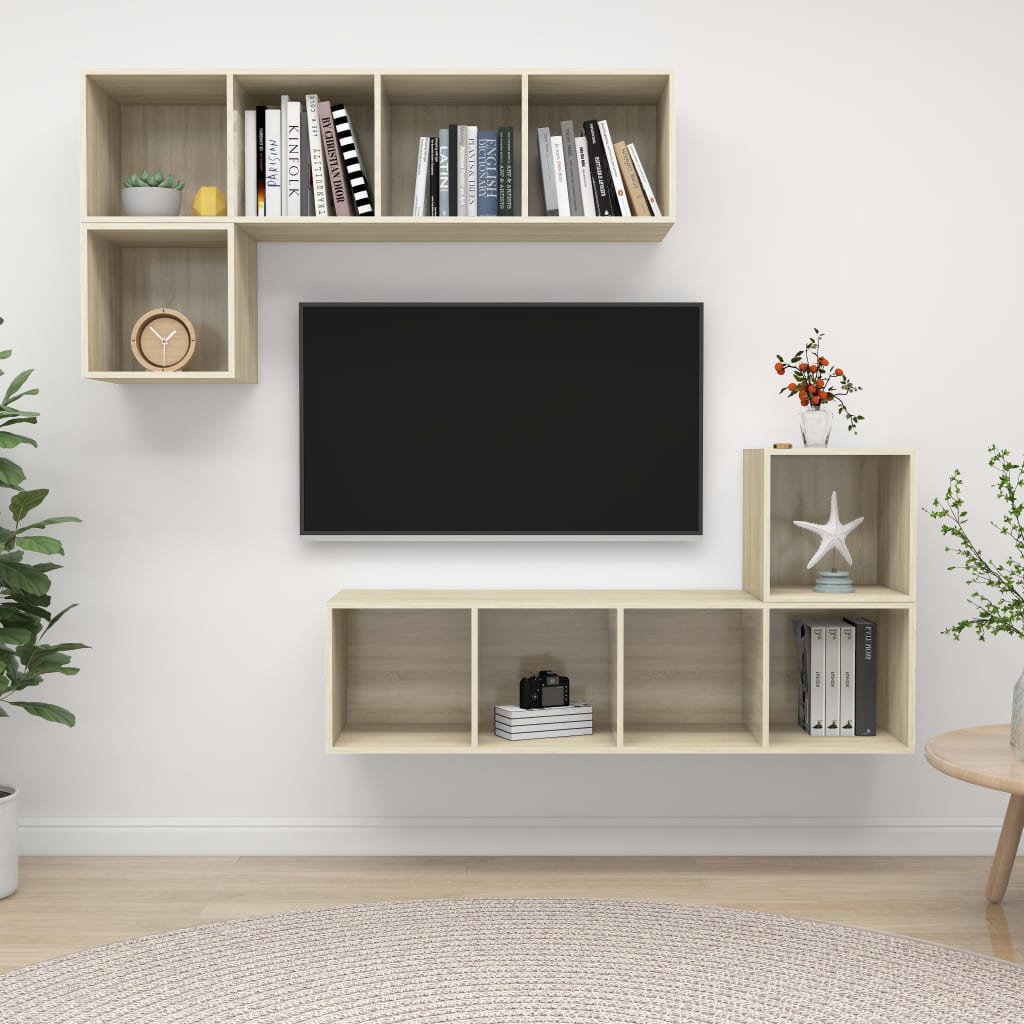 4 Piece TV Cabinet Set Sonoma Oak Engineered Wood - Direct Imports