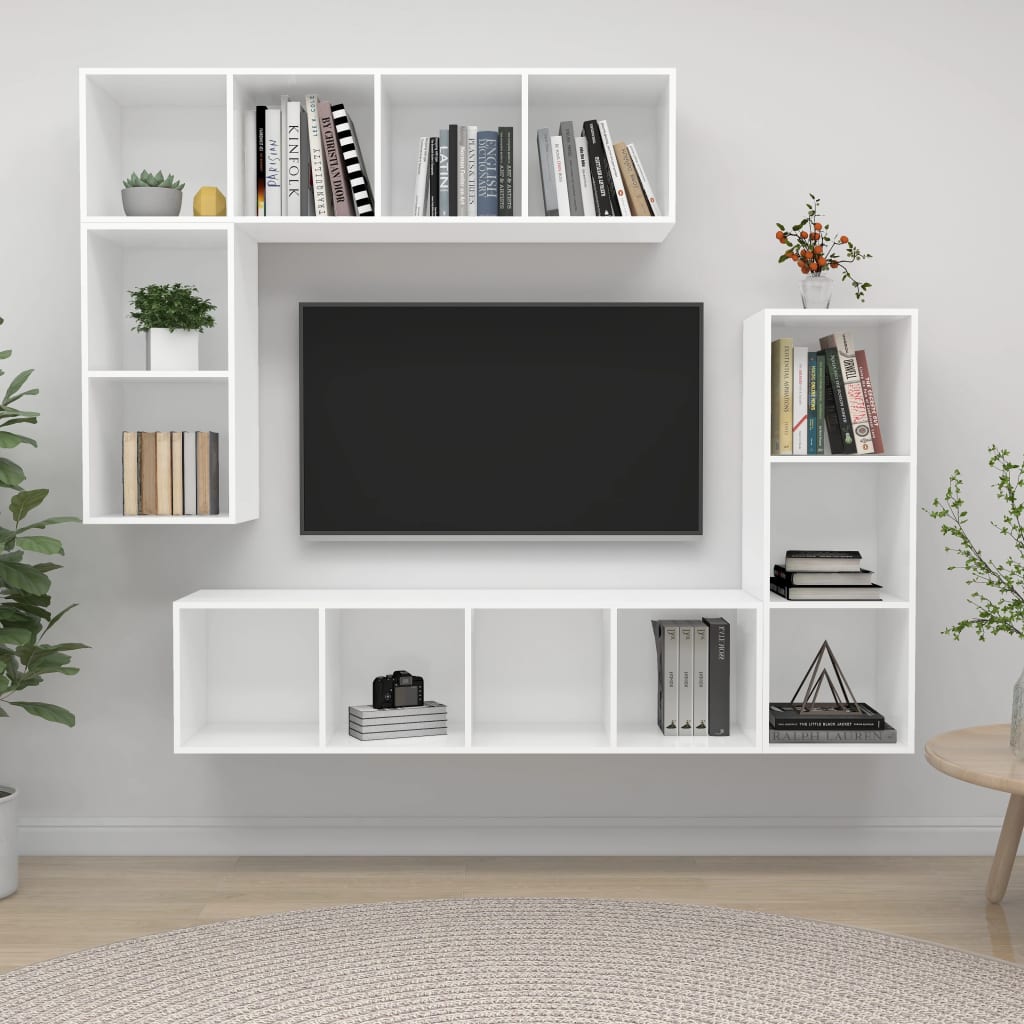 4 Piece TV Cabinet Set White Engineered Wood - Brittle & Co