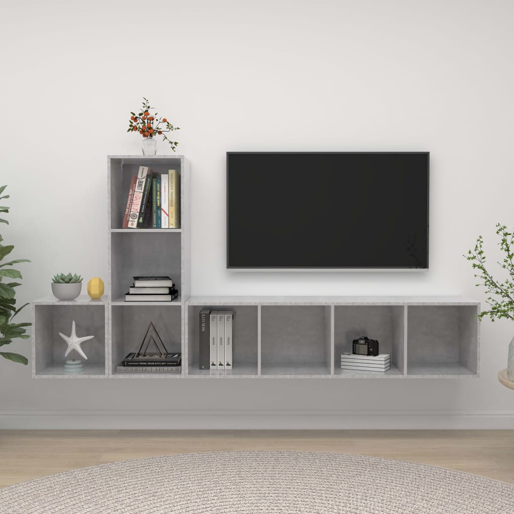3 Piece TV Cabinet Set Concrete Grey Engineered Wood - Direct Imports