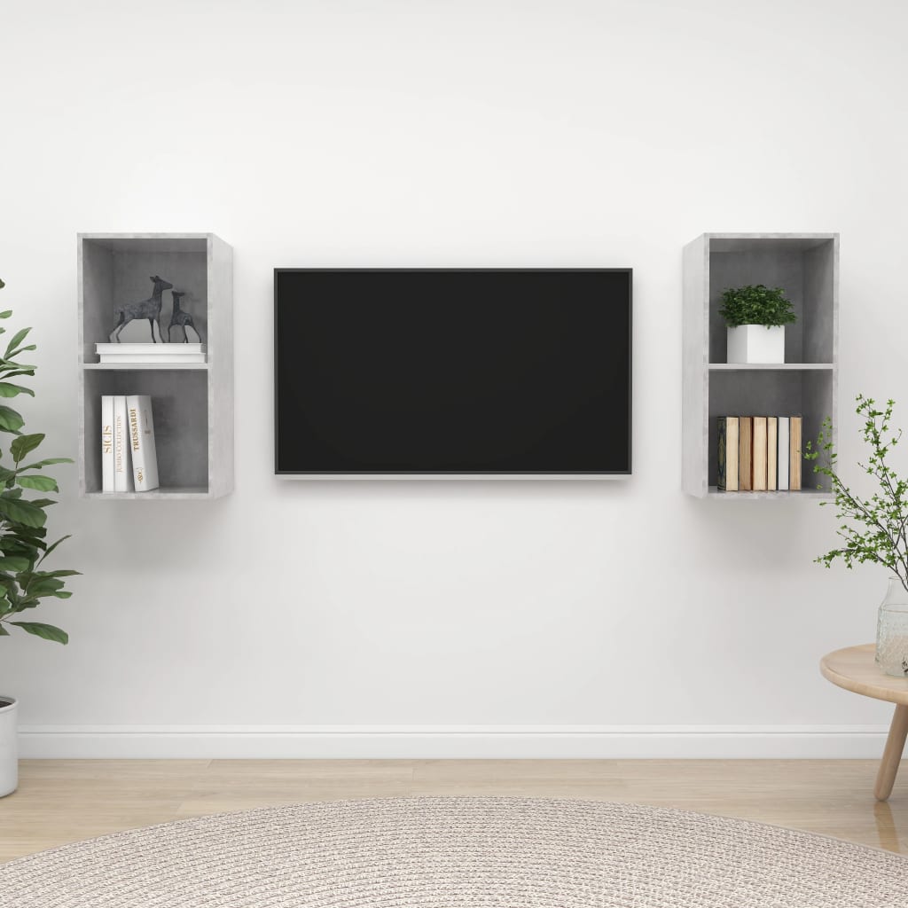Wall-mounted TV Cabinets 2 pcs Concrete Grey Engineered Wood - Tyrell & Tyrell