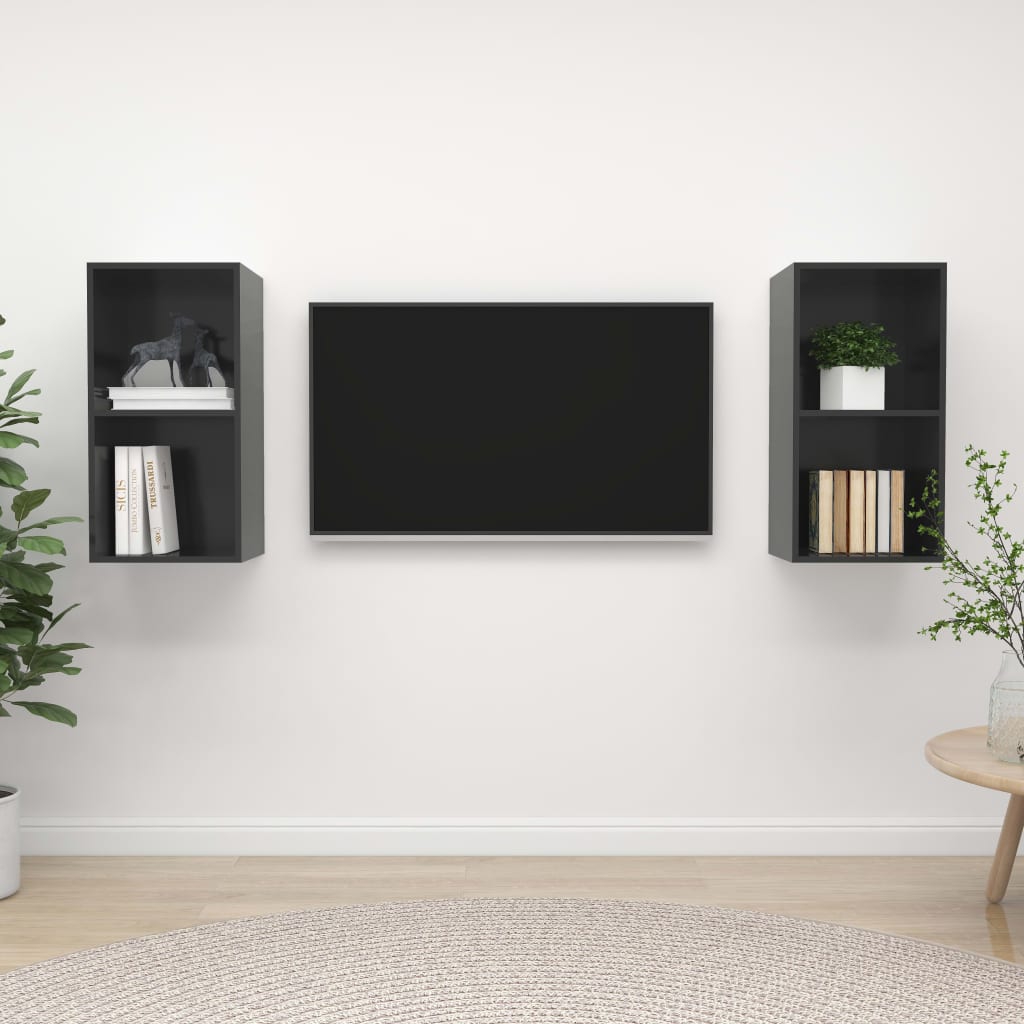 Wall-mounted TV Cabinets 2 pcs High Gloss Grey Engineered Wood - Discount Dealers