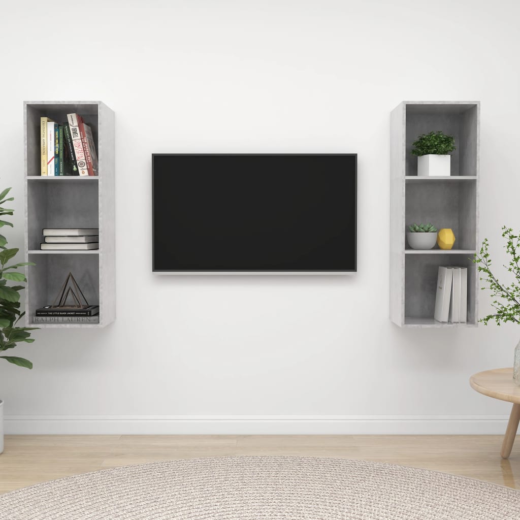 Wall-mounted TV Cabinets 2 pcs Concrete Grey Engineered Wood - The Home Maker