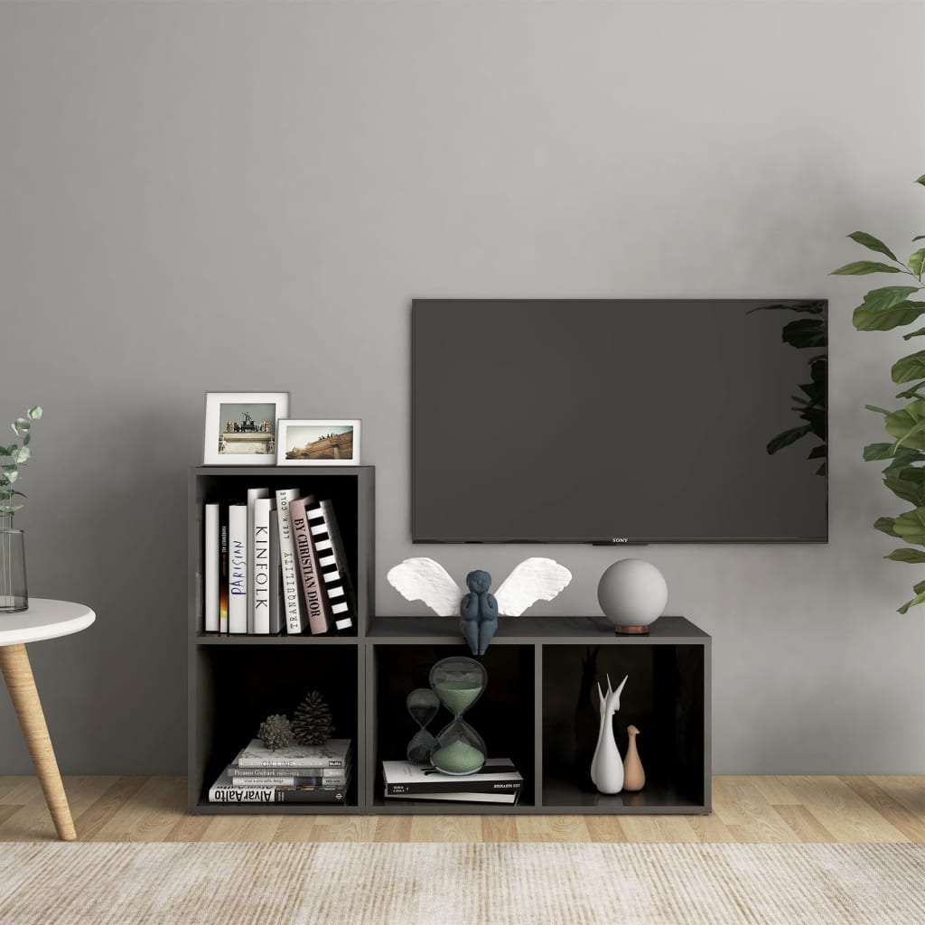 TV Cabinets 2 pcs High Gloss Grey 72x35x36.5 cm Engineered Wood - Merkel Designers