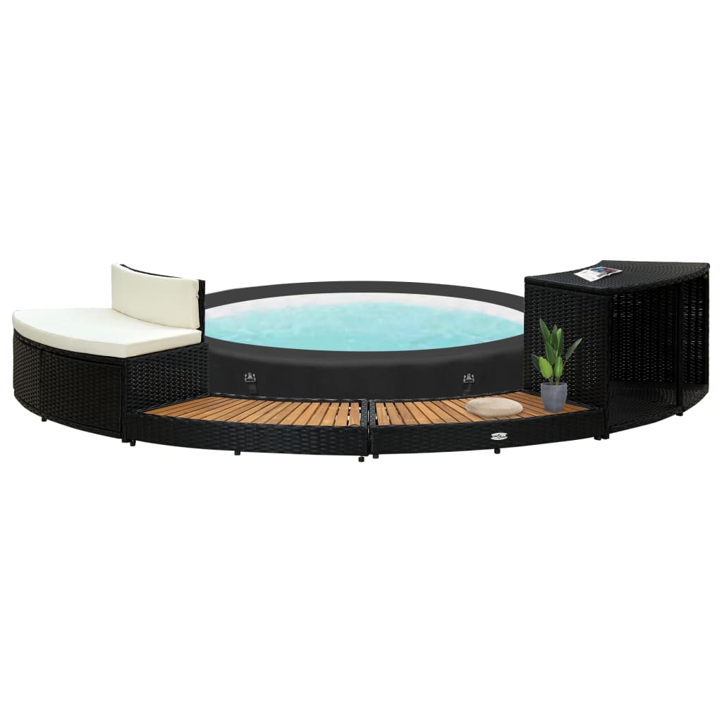 Spa Surround Black Poly Rattan and Solid Acacia Wood - All Things Good