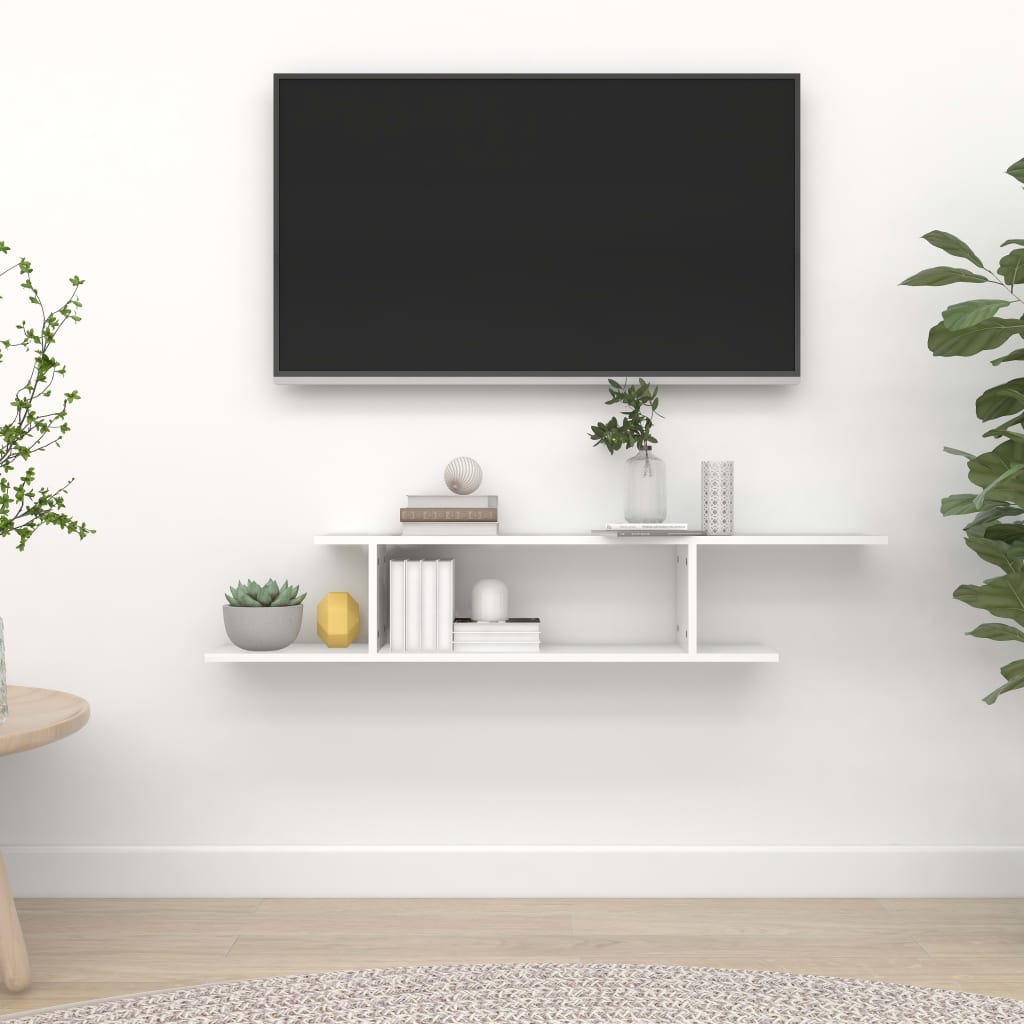 Wall-Mounted TV Shelf White 125x18x23 cm Engineered Wood - The Home Maker