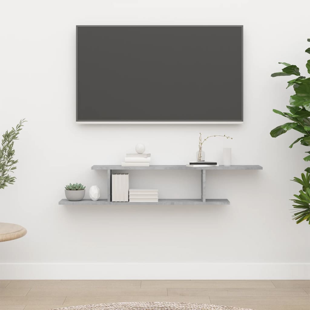 Wall-Mounted TV Shelf Concrete Grey 125x18x23 cm Engineered Wood - Charlotte Dunes