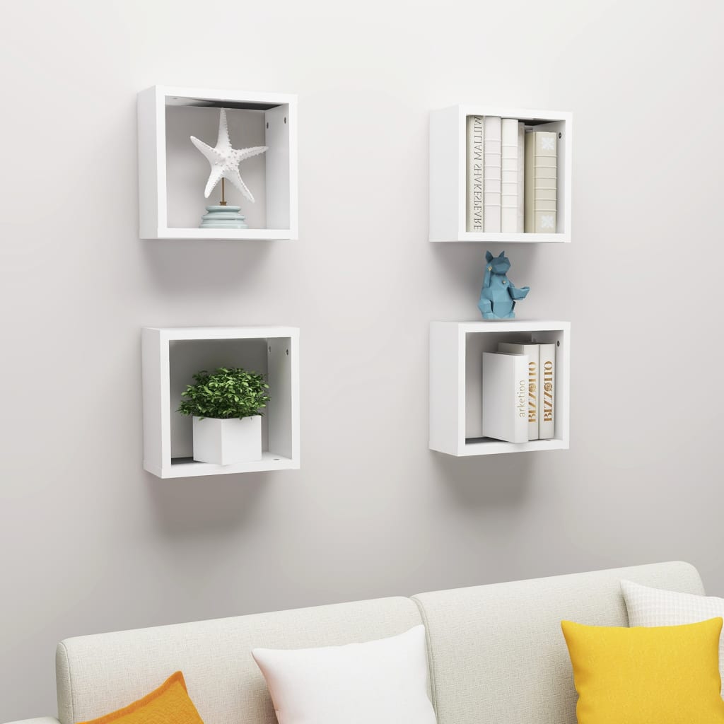 Wall Cube Shelves 4 pcs White 30x15x30 cm - All Things Good