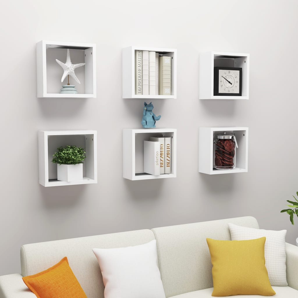 Wall Cube Shelves 6 pcs White 30x15x30 cm - Sid & Sam