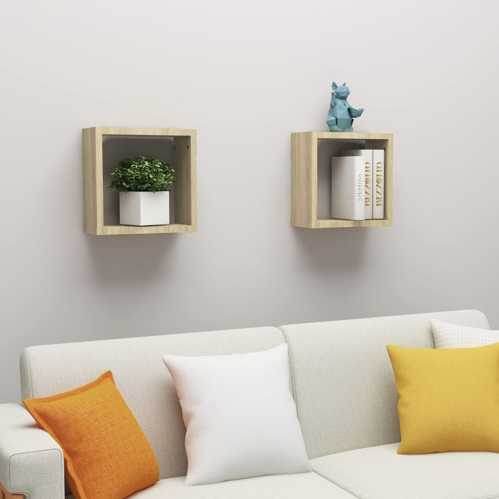 Wall Cube Shelves 2 pcs Sonoma Oak 30x15x30 cm - R and M Furniture