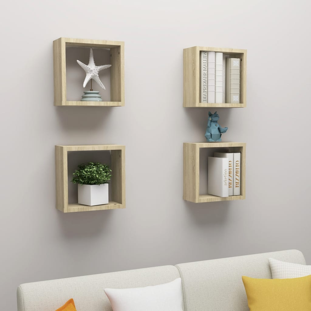 Wall Cube Shelves 4 pcs Sonoma Oak 30x15x30 cm - Tyrell & Tyrell