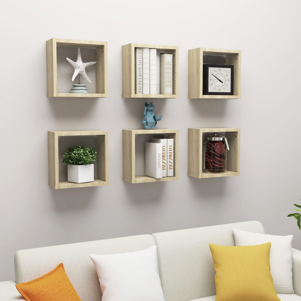 Wall Cube Shelves 6 Pieces Sonoma Oak 30x15x30 cm - Direct Imports